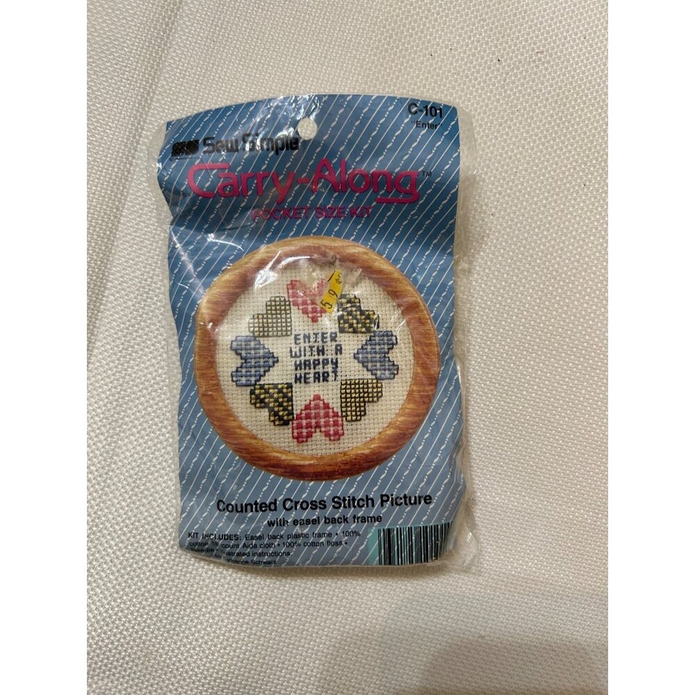 Sew Simple Carry-Along Pocket Size Counted Cross-Stitch Kit "Enjoy With A Happy